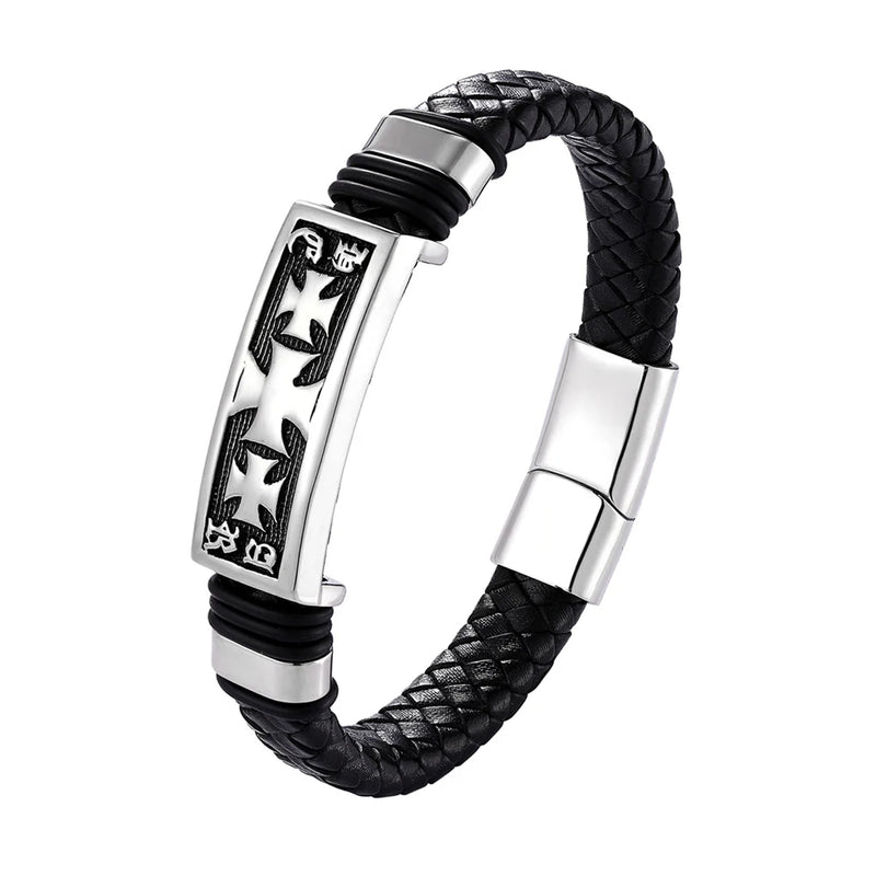 Pulseira de couro e aço