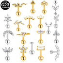 Brincos de titânio 16G G23 com zircônia cúbica