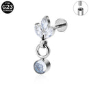 Brincos de titânio 16G G23 com zircônia cúbica