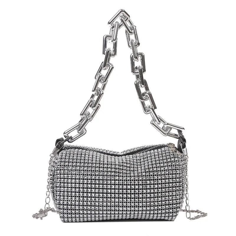 Bolsa Feminina de Ombro com Corrente e Strass